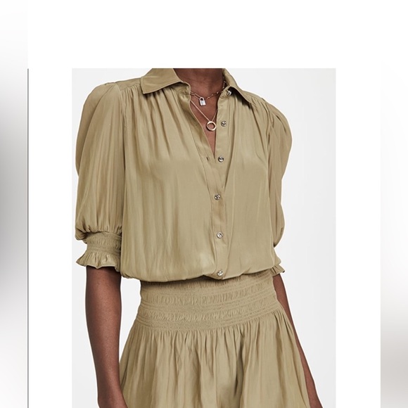 NWOT Ramy Brook Olive Green Smock Mini Royce Dress, Size XS - Picture 2 of 5